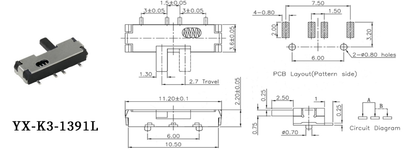 回彈撥動開關尺寸圖